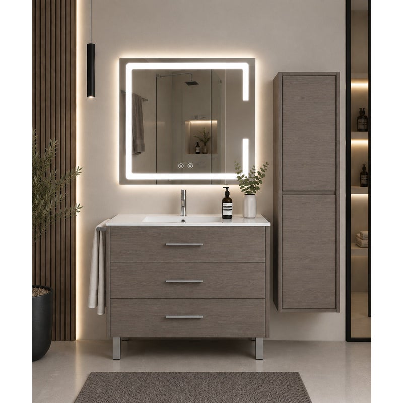 Szafka łazienkowa z umywalką ORIGENBATH RIBERA bez lustra 80x40 cm dąb smoky z kolumną