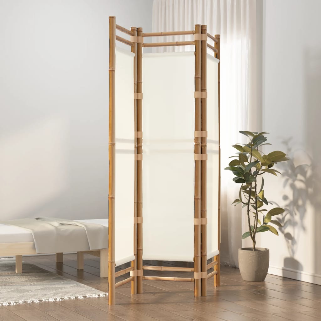 vidaXL Składany parawan 3-panelowy, 120 cm, bambus i płótno