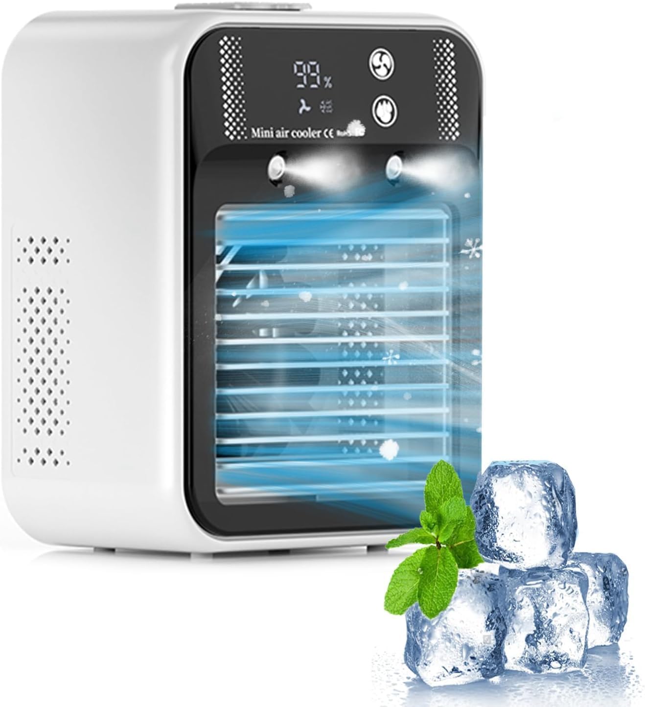 Przenośny klimatyzator, cichy klimatyzator przenośny 4 w 1, pojemność 500 ml, dwie prędkości wentylatora