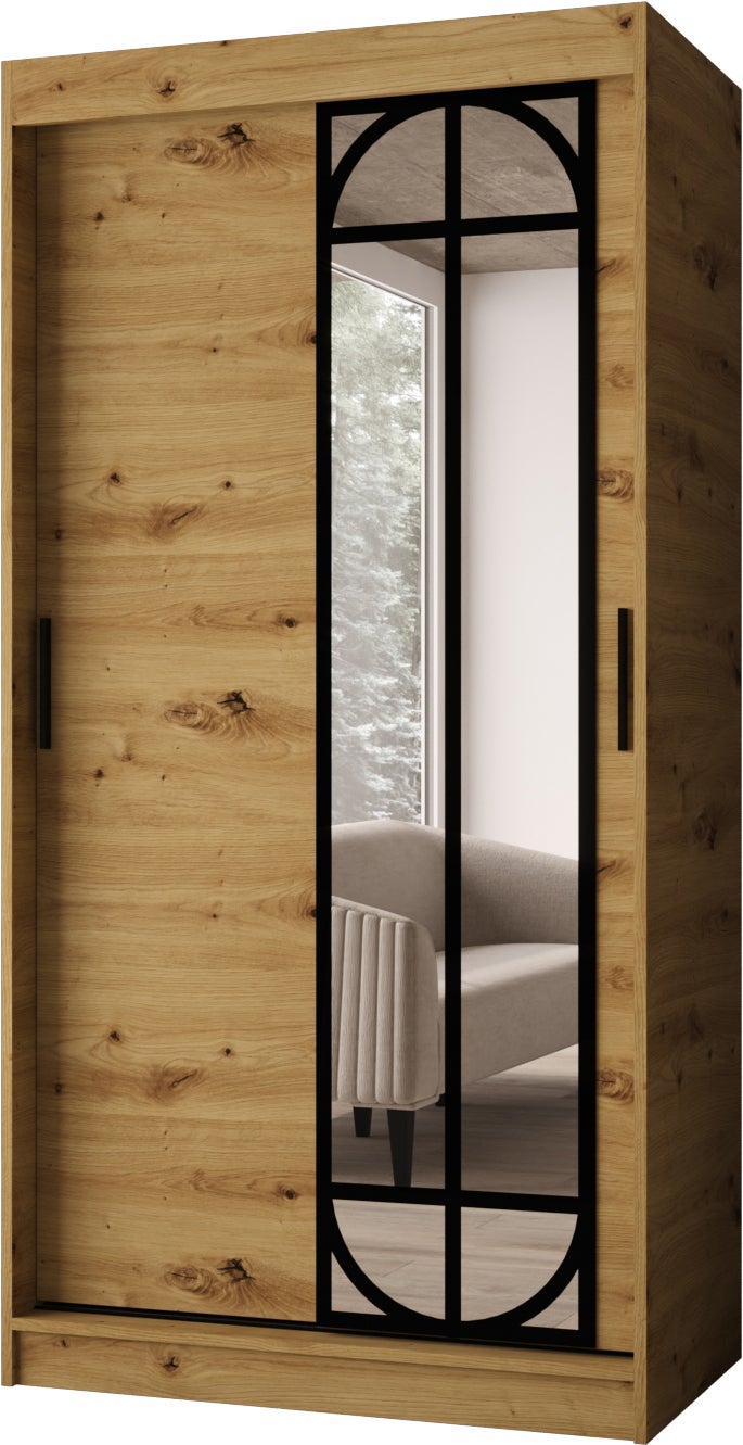 Szafa przesuwna z lustrem LUGO 100 x 62 x 200 artisan + u. czarny