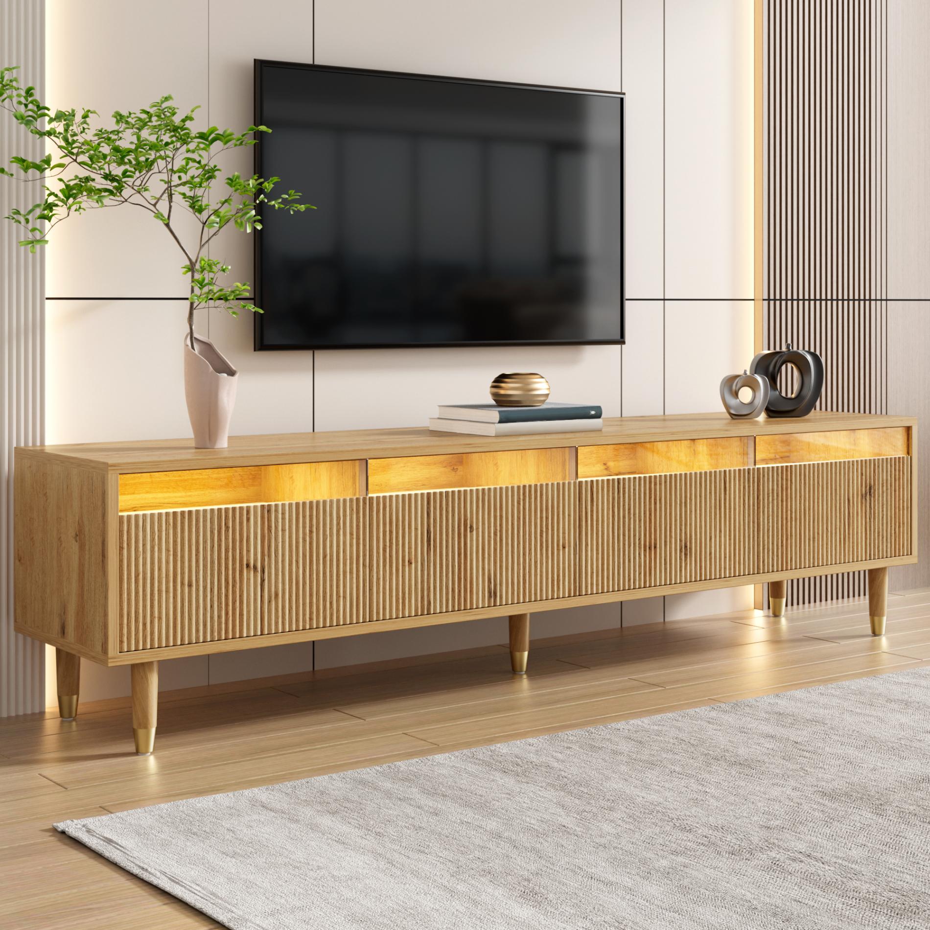 Nowoczesny biały mebel pod telewizor o wysokości 178 cm z 4 pojemnymi szufladami, minimalistyczny design, eleganckie MDF i akryl