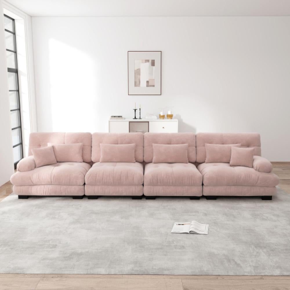 Narożna sofa Cloud do salonu, podwójna sofa z tkaniny szenilowej z 4 poduszkami lędźwiowymi i 4 poduszkami dekoracyjnymi, rama z litego drewna