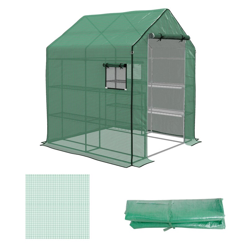 Pokrowiec zapasowy do szklarni ogrodowej 140 x 143 x 190 cm z oknem i drzwiami zapinanymi na zamek błyskawiczny, odpornymi na promieniowanie UV