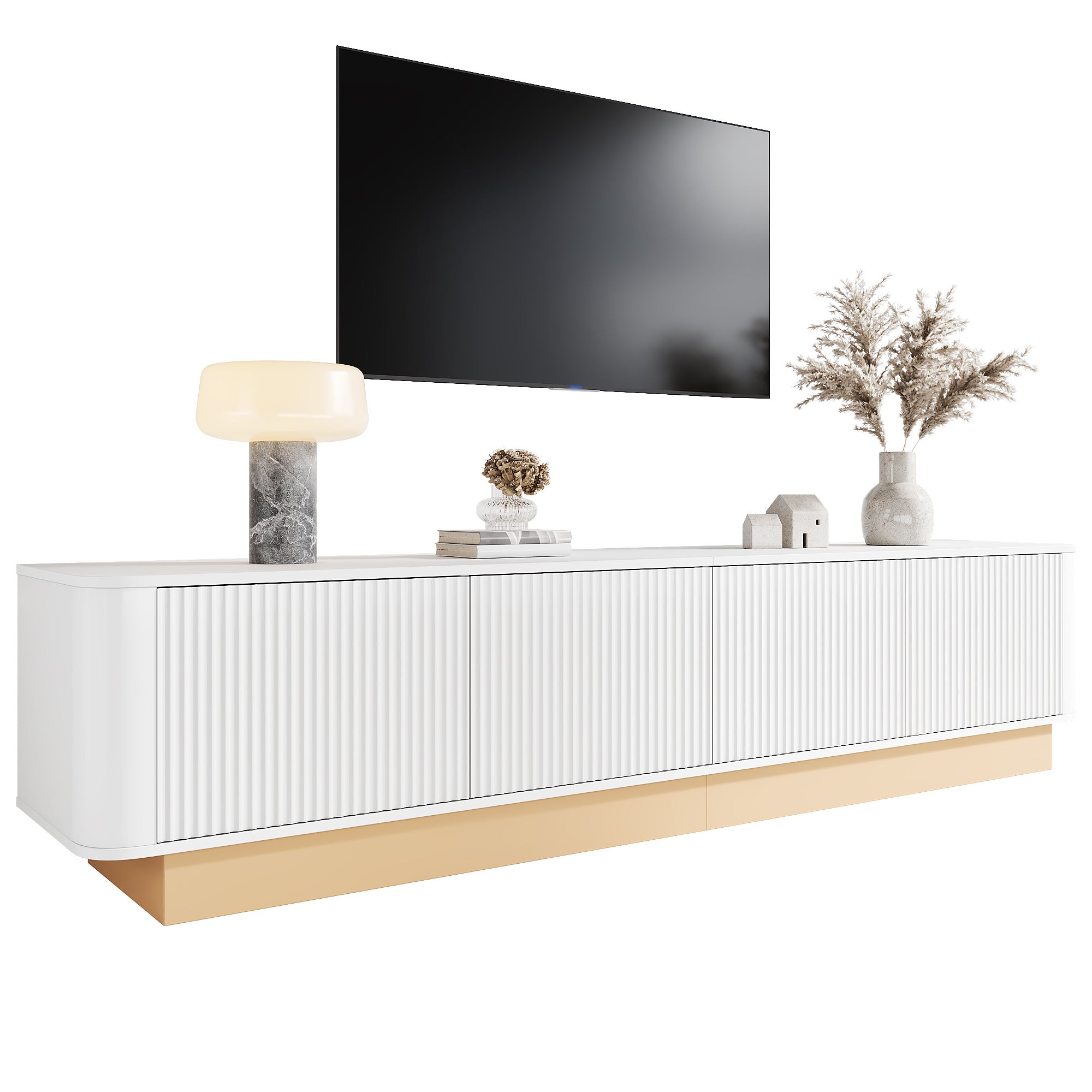Szafka pod TV 200 cm ｜ Luksusowa 4-drzwiowa szafka RTV z dużą przestrzenią do przechowywania, komoda na media w salonie