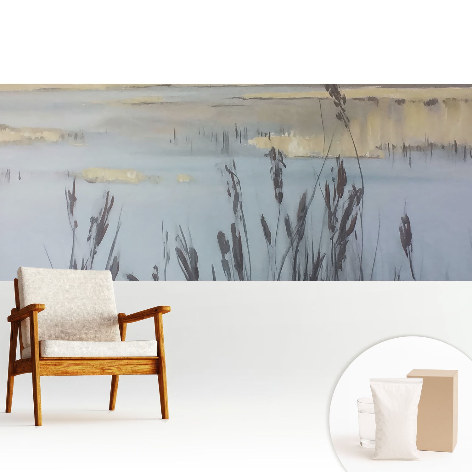 Tapeta dekoracyjna flizelinowa nowoczesny motyw elegancka stylowa praktyczna powierzchnia - Jezioro z trzcinami refleksyjna przestrzeń - 250x104