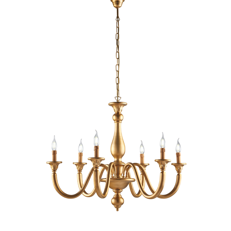Lampadario in legno oro antico 6 luci H.69 - MAX 129 - Ø86