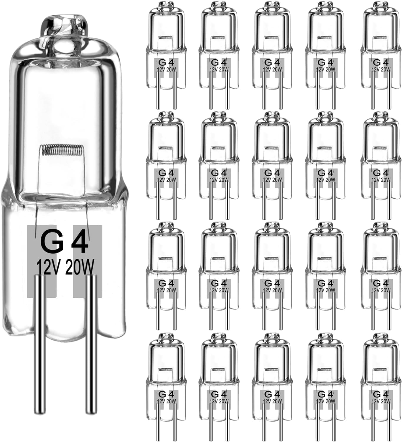 Żarówka halogenowa G4 (20 sztuk) 12 V 20 W Ściemnialne żarówki halogenowe, 2800 K 2-pinowa żarówka halogenowa do okapu, żyrandola kryształowego