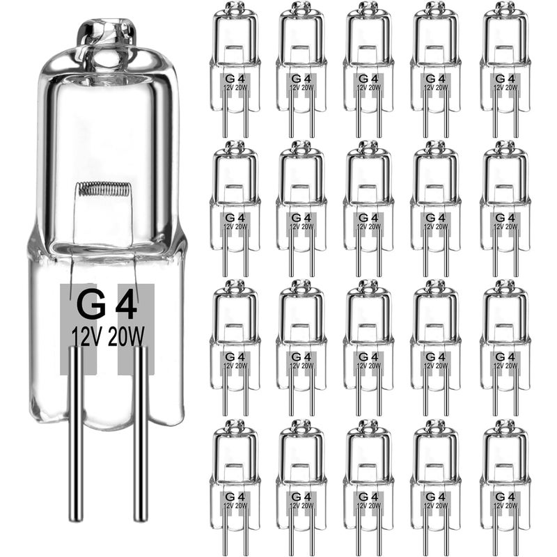 Żarówka halogenowa G4 (20 sztuk) 12 V 20 W Ściemnialne żarówki halogenowe, 2800 K 2-pinowa żarówka halogenowa do okapu, żyrandola kryształowego