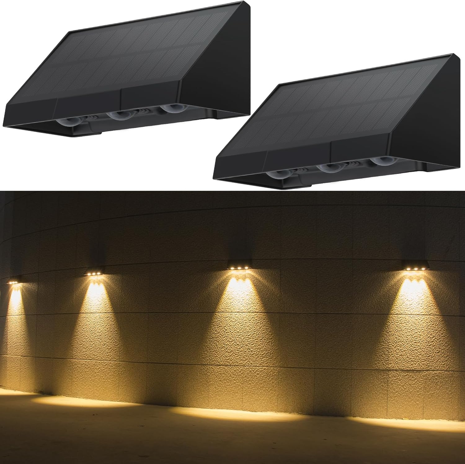 ZMH Zestaw 2 zewnętrznych lamp solarnych ściennych LED 3000K ciepła biel 1800mAh do ogrodzenia/balkonu