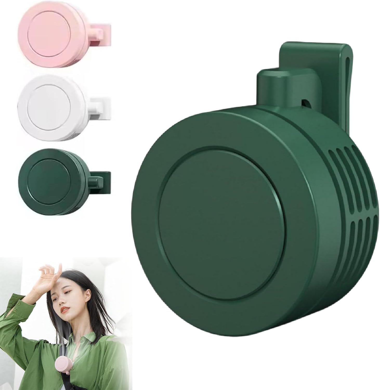 Mini wentylator elektryczny z klipsem, przenośny, cichy, bez łopatek, ładowany przez USB, na baterie, obrót o 360°, regulowany w 3 prędkościach