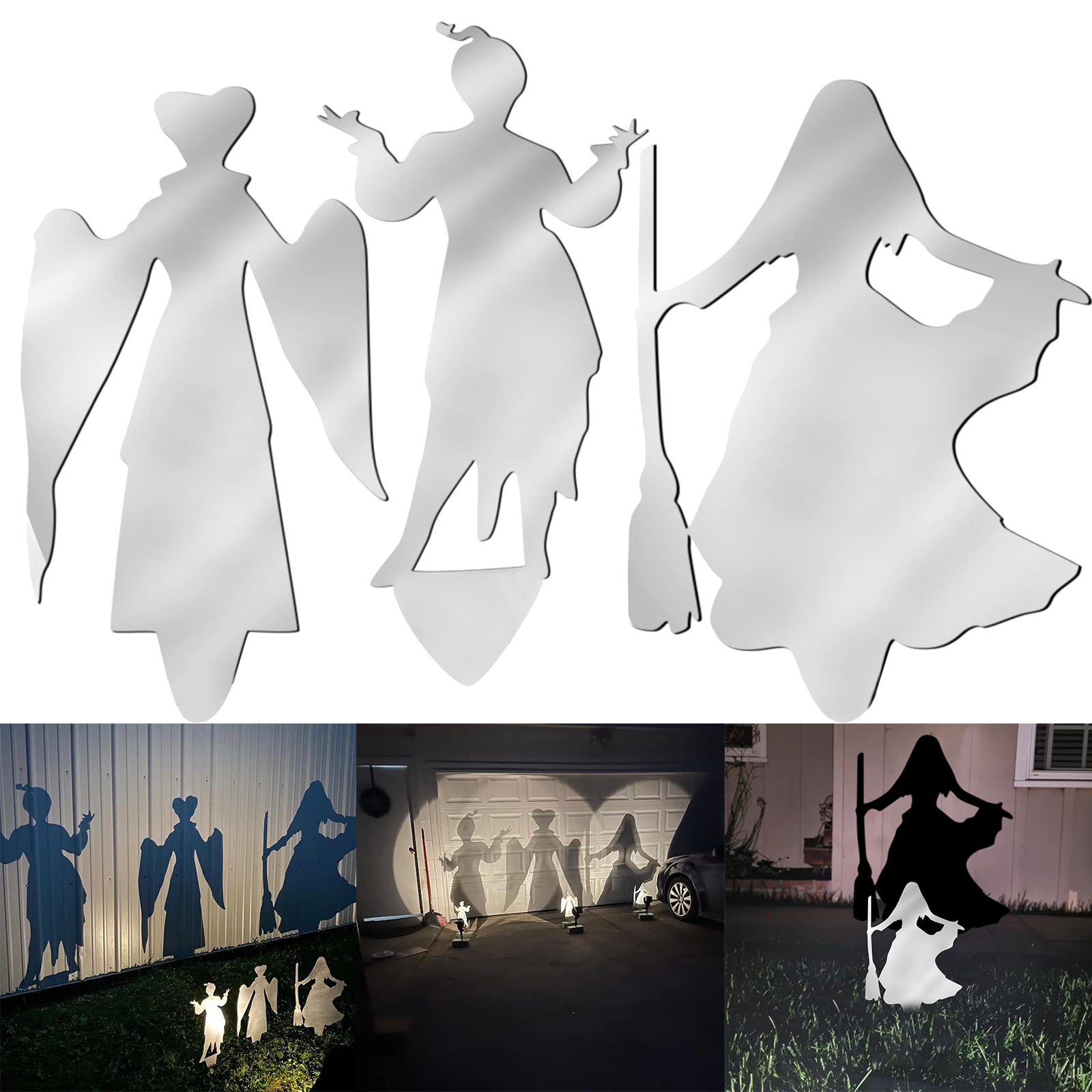 Panele na Halloween z wizerunkiem wiedźmy do ogrodu, 3 sztuki, z palikami, przerażająca sylwetka, dekoracje na Halloween do ogrodu, trawnika, ogrodu