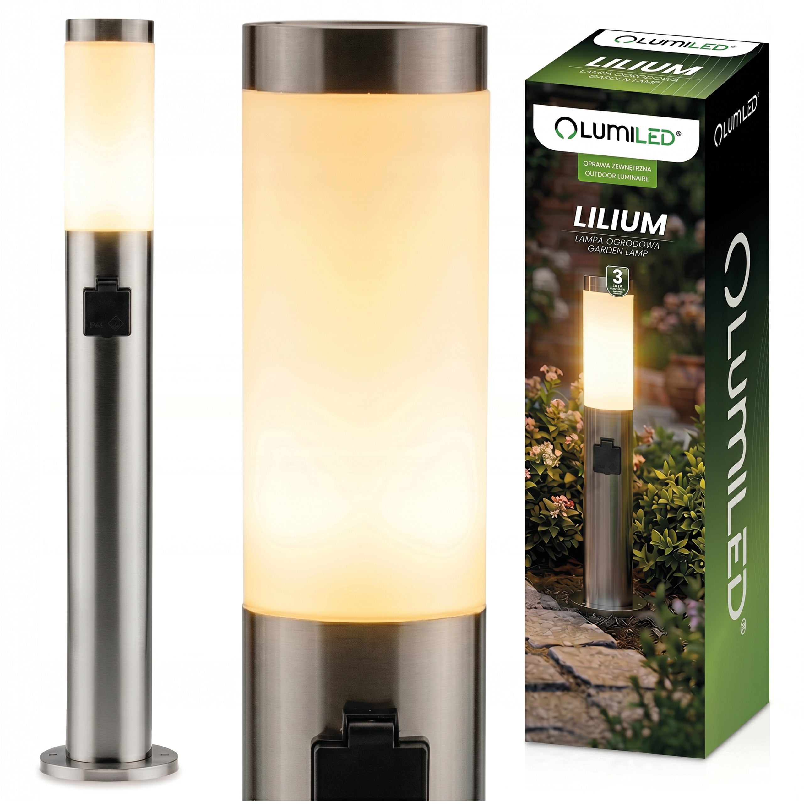 Lampa Ogrodowa Lumiled Zewnętrzna E27 Słupek 65cm z Gniazdem 230V 1 szt.