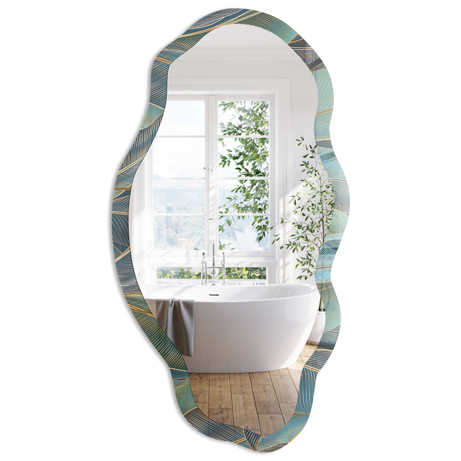 Lustro o Opływowej Formie w Nowoczesnym Stylu | Botaniczna elegancja | 52x97 cm | ArtPrintCave