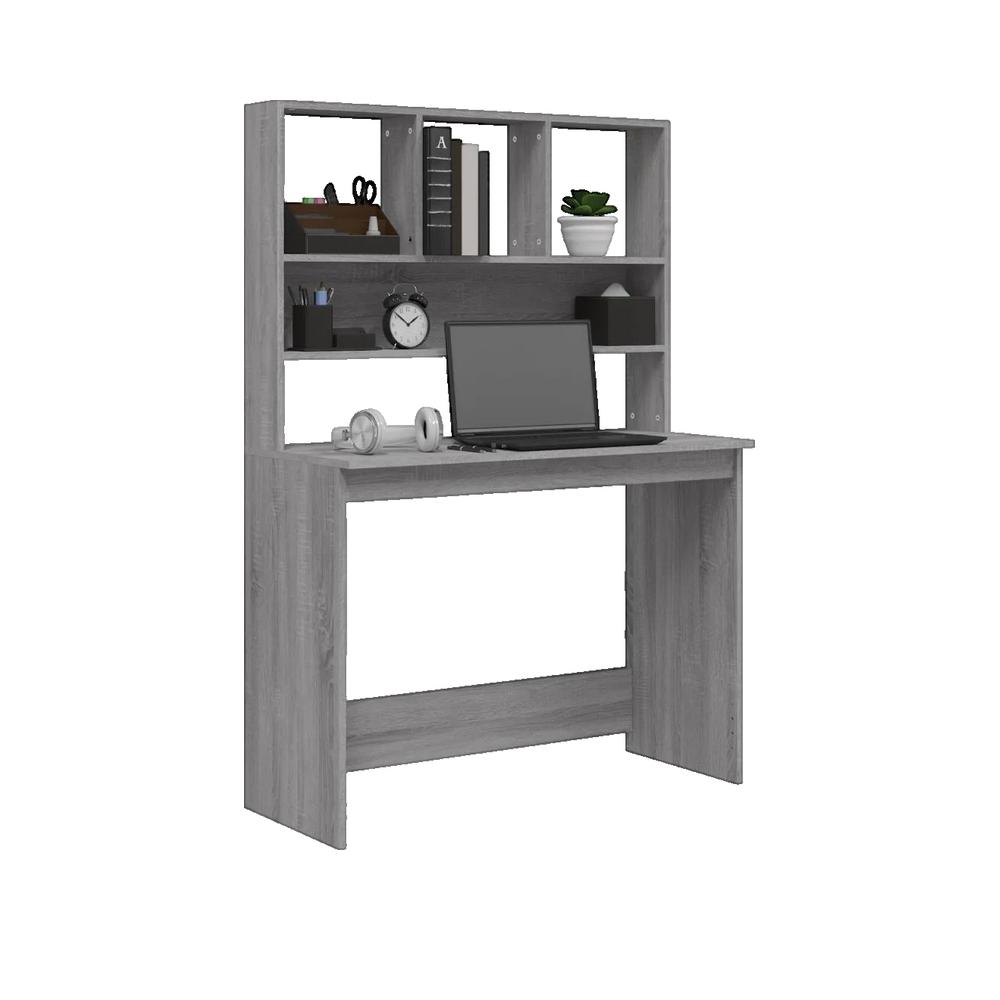 Biurko vidaxl Sonoma szare z półkami 102x45x148 cm Drewno inżynieryjne trwałe