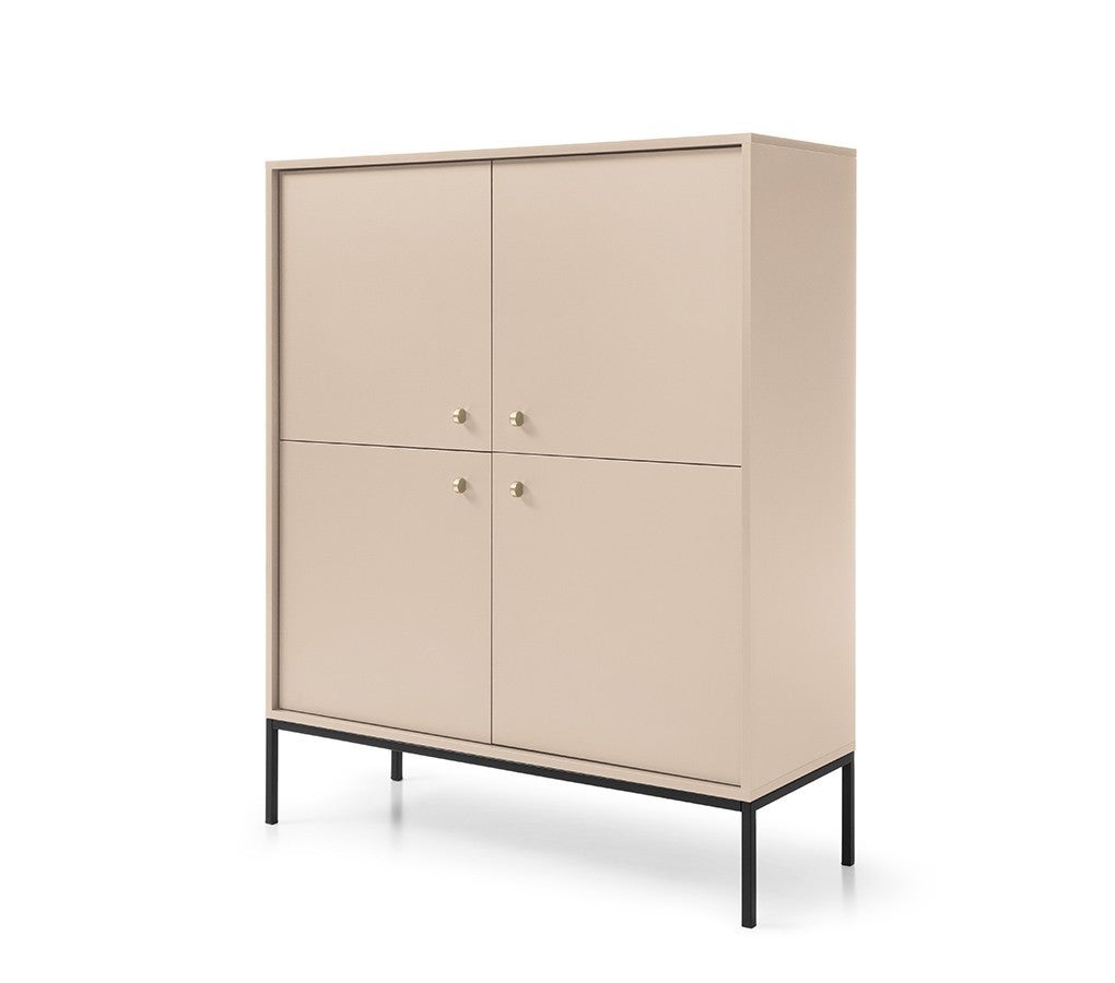 Komoda czterodrzwiowa MOLLY 104 cm beżowa 8 półek czarny stelaż