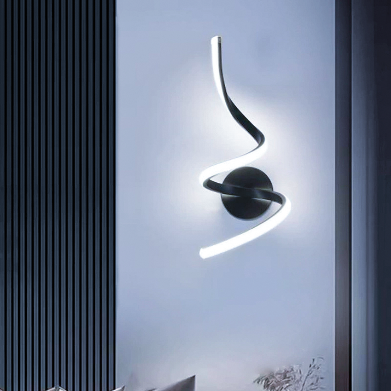 Kinkiet, nowoczesna wewnętrzna lampa ścienna LED, lampka nocna spiralna, aluminiowa lampka nocna, światło białe (6000K)
