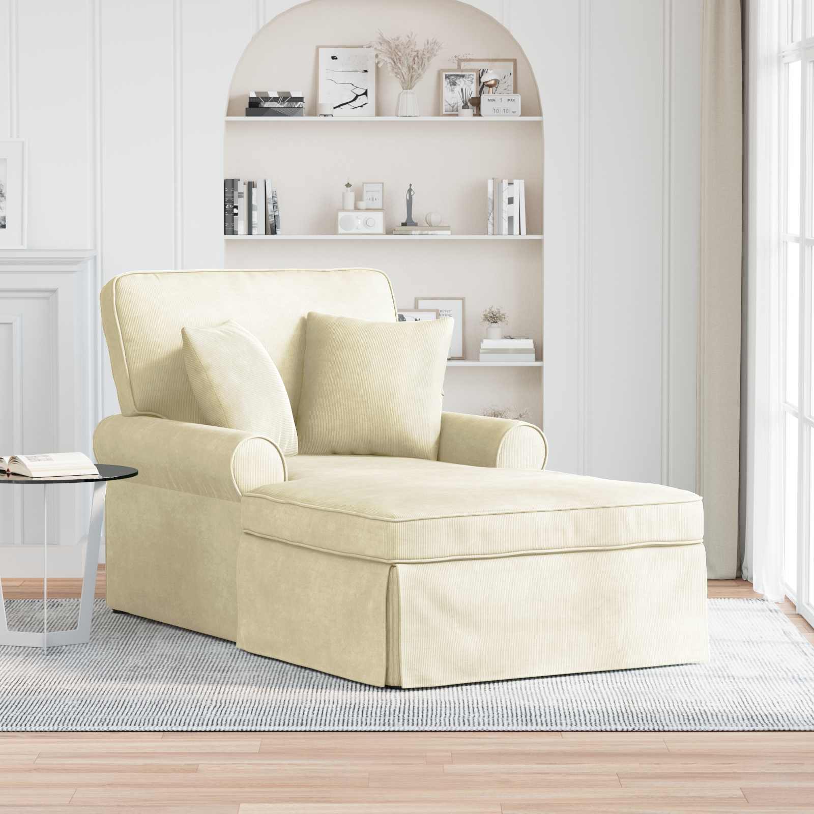 Chaise Lounge z Fartuszkiem 3 pcs Kremowy Tkanina sztruksowa vidaXL