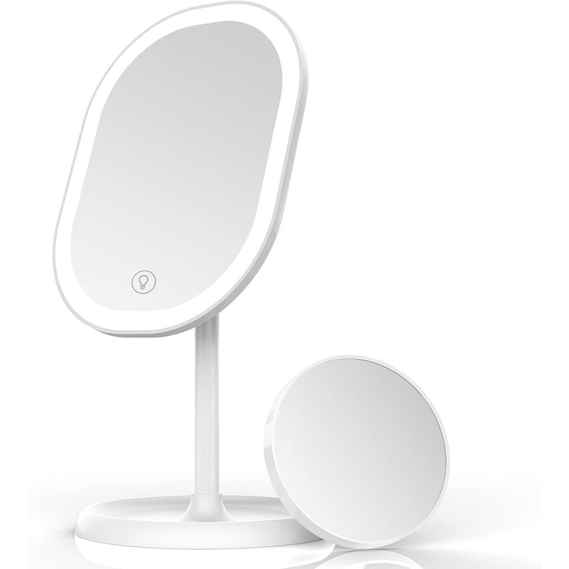Lustro LED do makijażu, odłączane, inteligentna regulacja światła i ładowanie przez USB, składane lustro stołowe 180°, idealny prezent dla przyjaciela