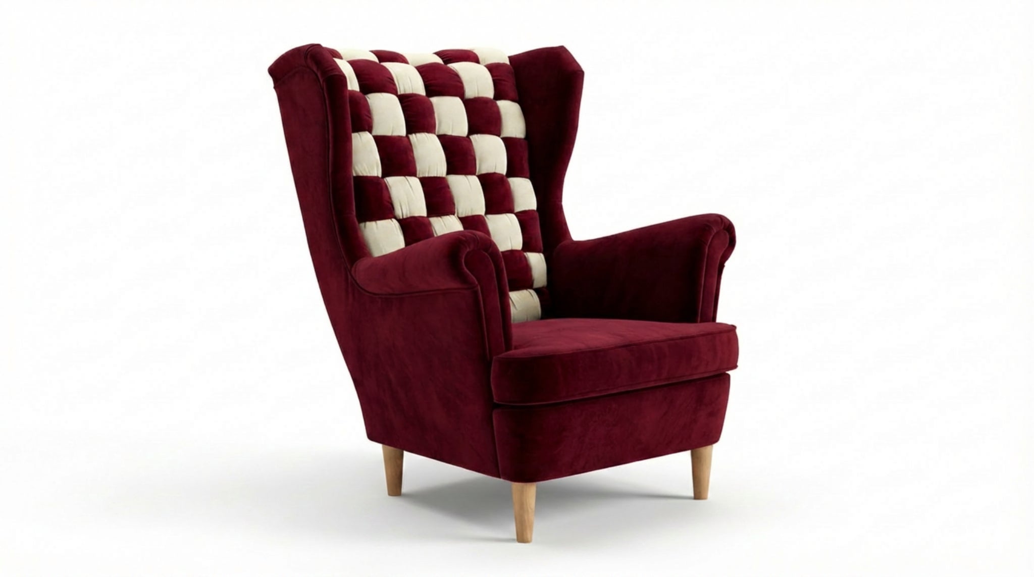 Fotel uszak skandynawski burgund bordo welur wygodny Carol Duo Family Meble