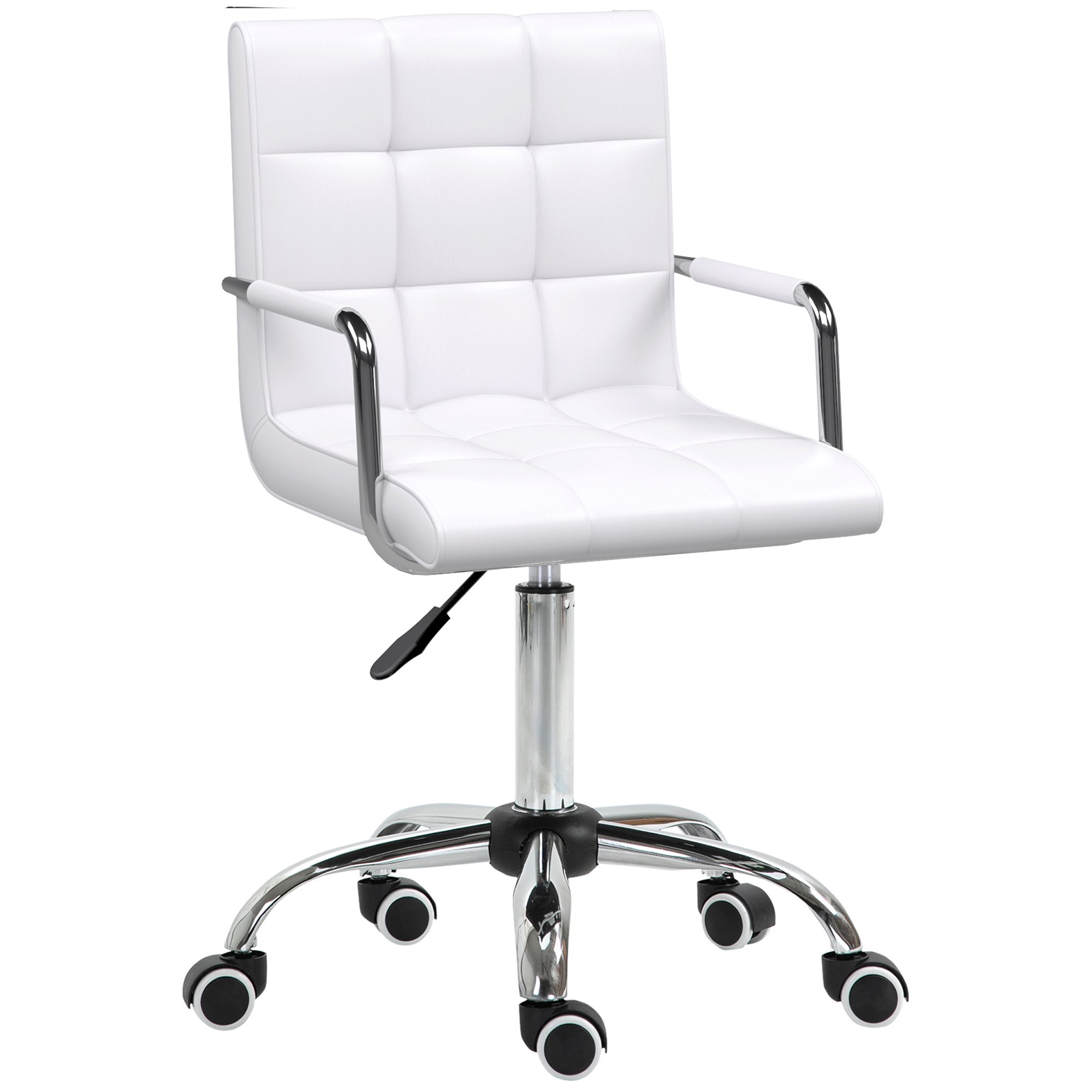 Fotel biurowy w stylu retro, regulowany na wysokość, 5 kółek, 52,5 cm x 54 cm x 99 cm, biały