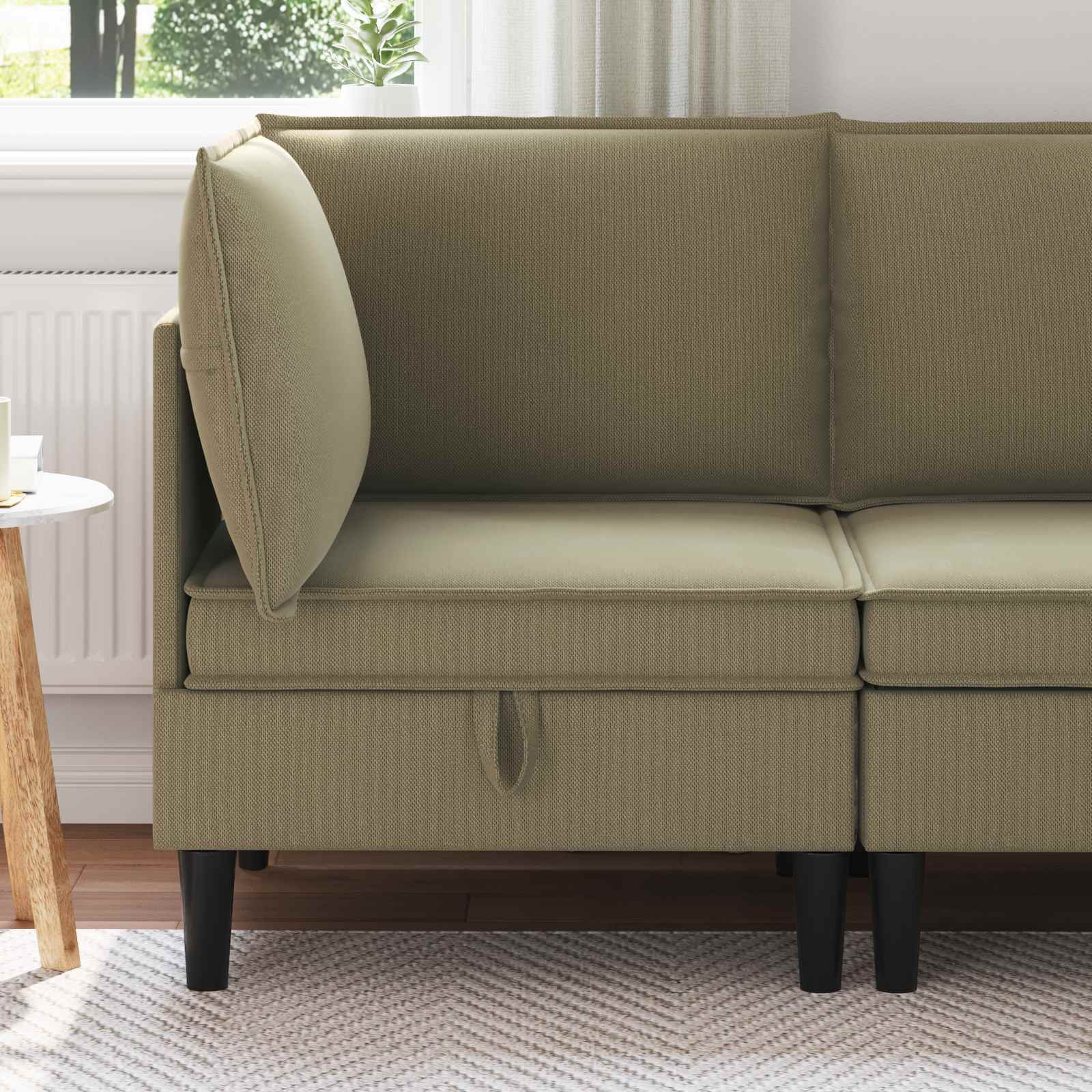 Rogowa Sofa z Przechowywaniem Khaki Welur vidaXL