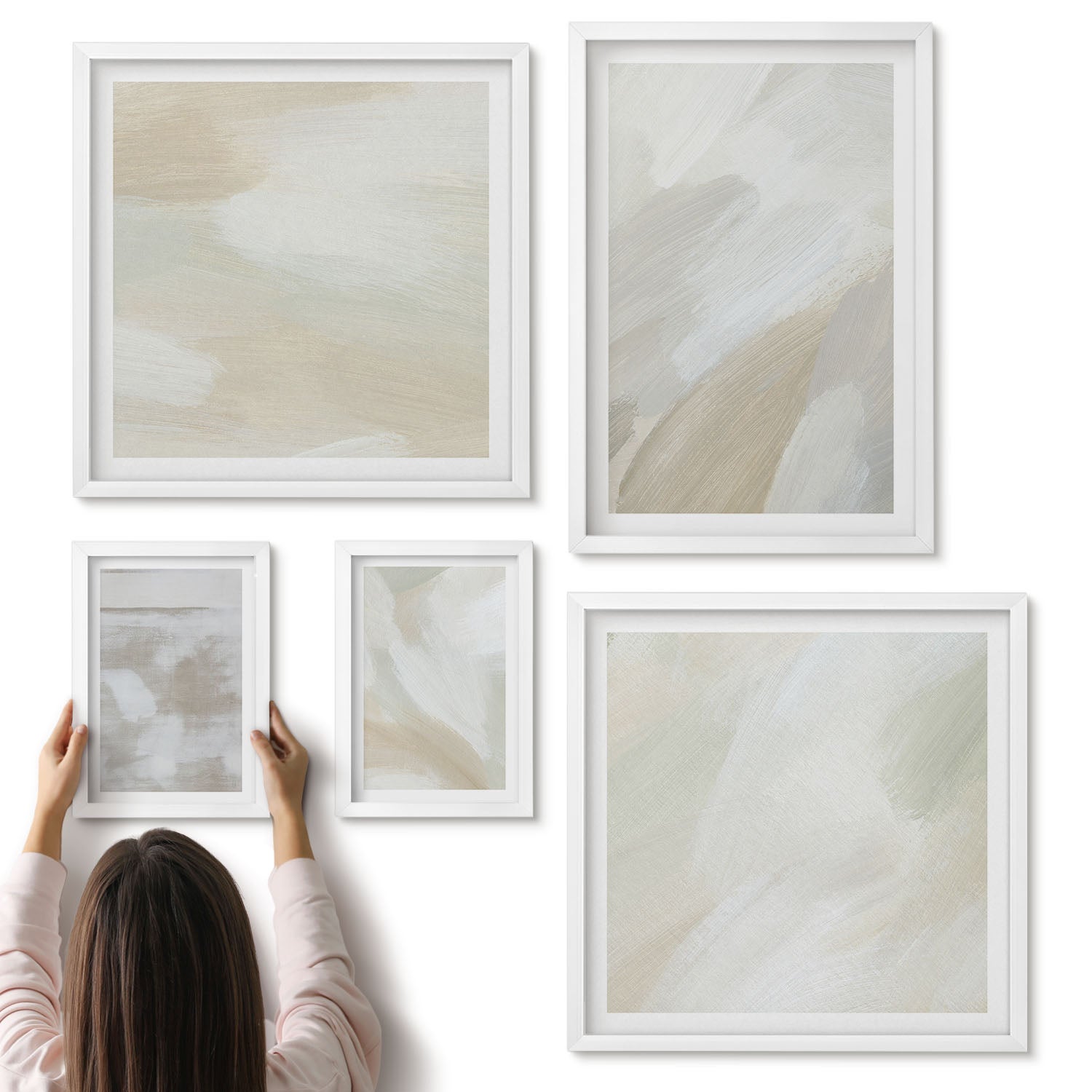 Galeria ścienna 5-częściowy komplet obrazów w białych ramach - Pociągnięcia pędzlem abstrakcja farb na płótnie - ArtPrintCave