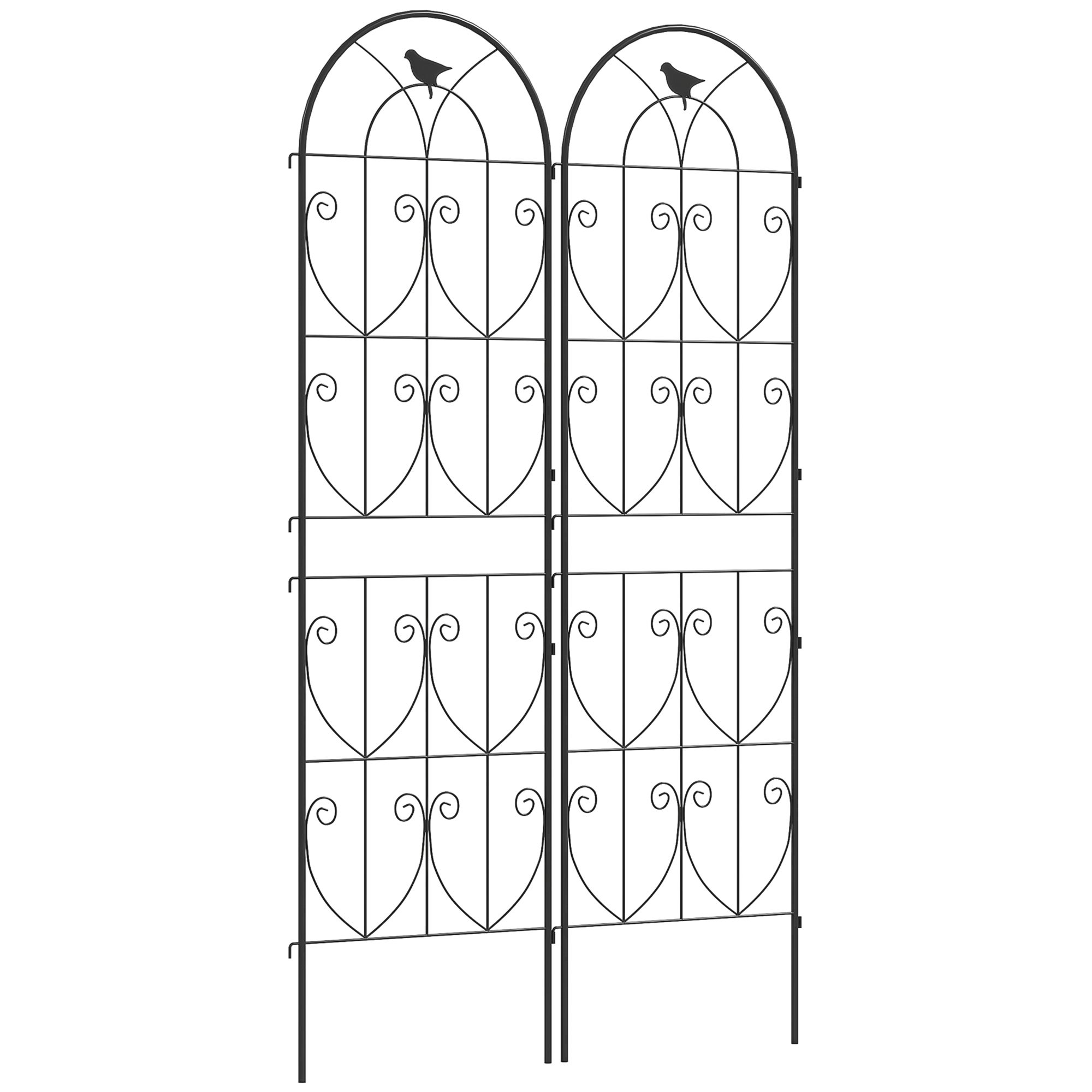 Wsparcie do pnący rośliny z birds, zestaw 2 ogród trellises do warzywny, vine, kwiat, metal 50 x 180 cm, czarny