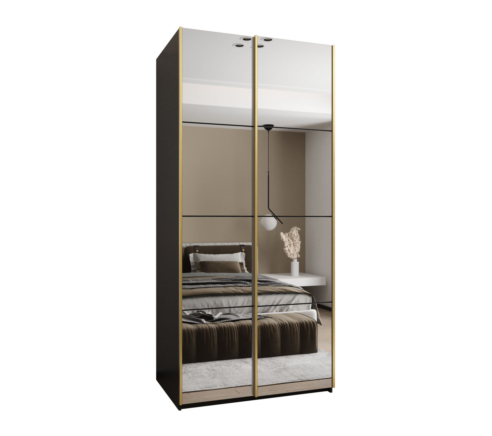 Szafa przesuwna wysoka Lux 2 100 x 64 x 245,5 cm czarny + czarny + u. złoty - Abiks Meble