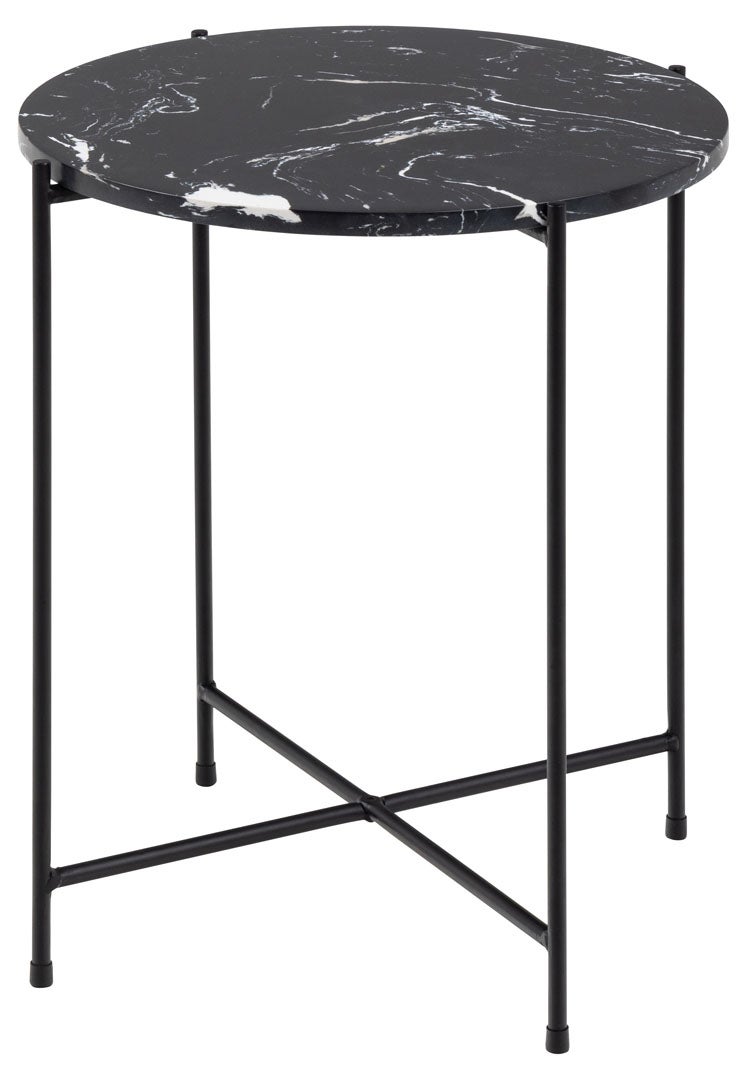 Stolik kawowy okrągły Avila ACTONA marmurowy czarny nowoczesny wysoki 42 cm do salonu 1 szt.