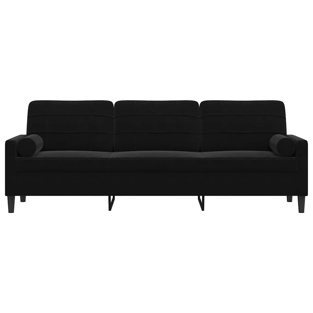 3-osobowa sofa z poduszkami, czarna, 210 cm, aksamit