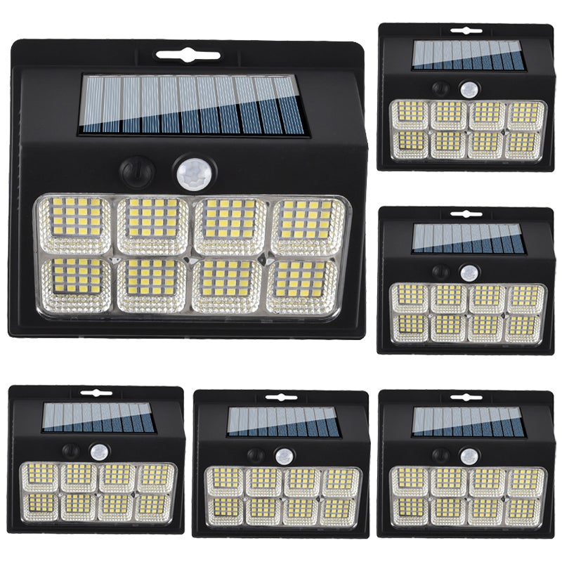 Pakiet 6 lamp solarnych na zewnątrz z czujnikiem ruchu, lampy bezpieczeństwa przyścienne solarne w 3 trybach, lampy tarasowe, 120 COB.