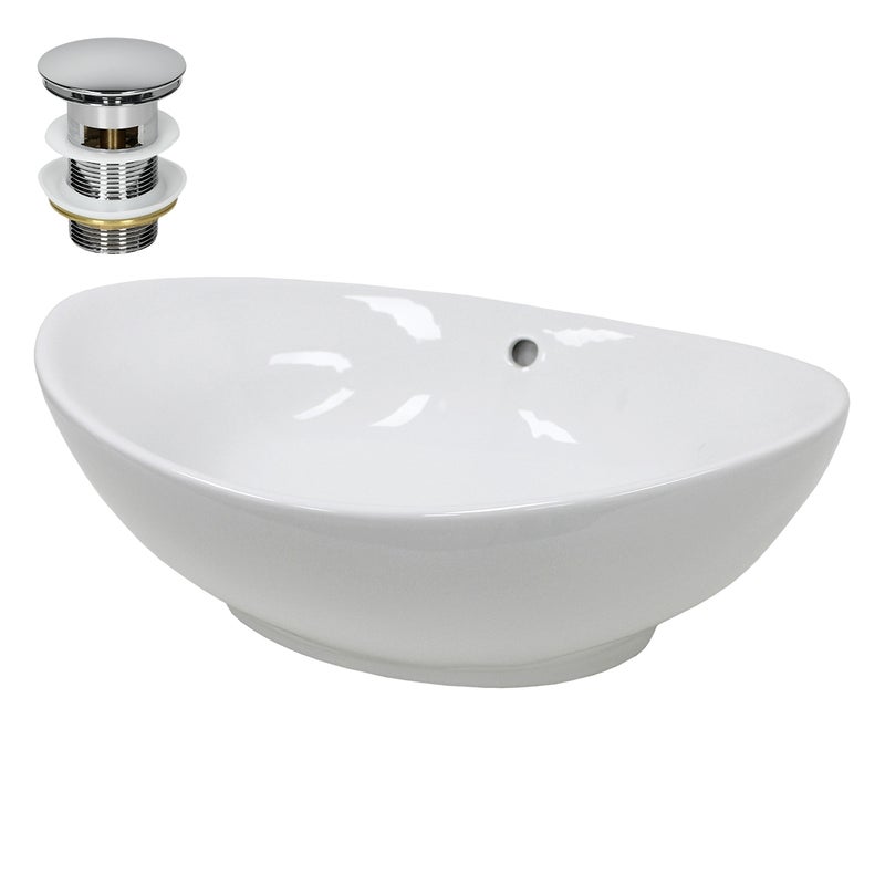 ECD Germany umywalka umywalka 590x390x200 mm ceramiczna owalna biala z kompletem odplywowym do umywalki z przelewem umywalka nablatowa umywalka