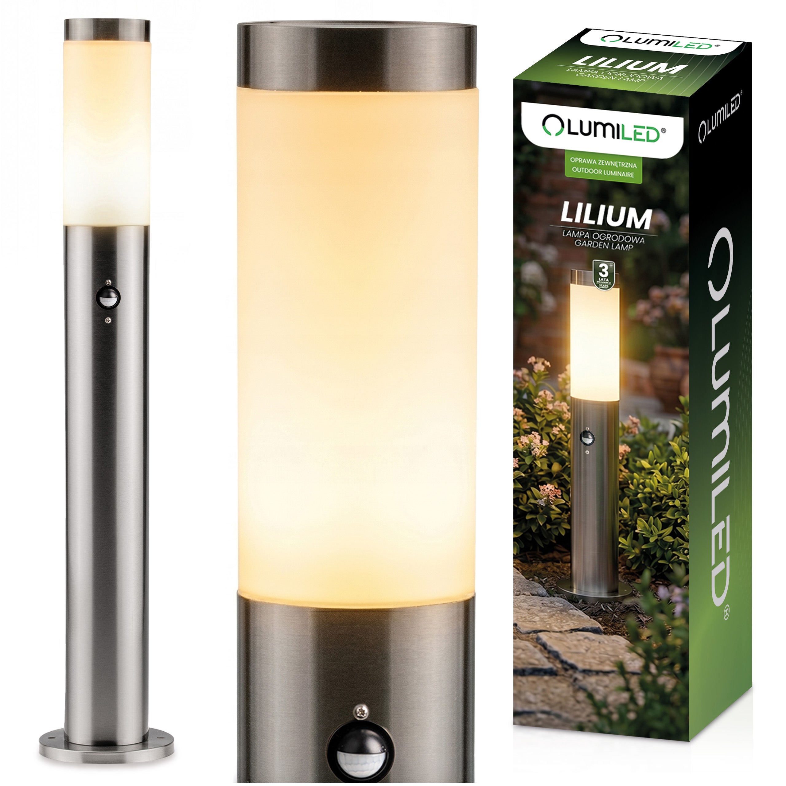 Lampa Ogrodowa Zewnętrzna E27 Słupek 65cm z Czujnikiem Ruchu LUMILED