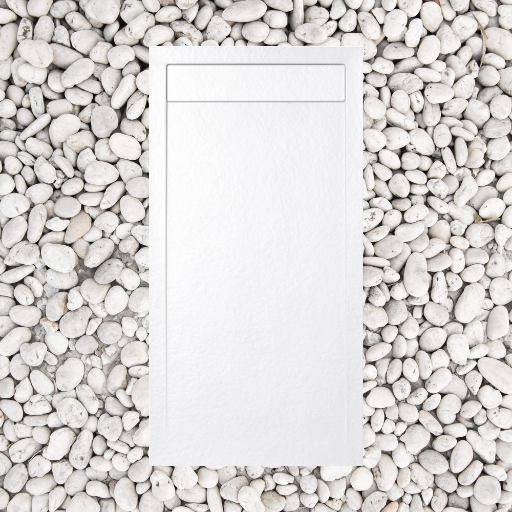Brodzik prysznicowy, 80×110 cm, Vulcano Line Slim, biały, z marmurową kratką odpływową, żywica i marmur, odpływ w zestawie – FRASCIO