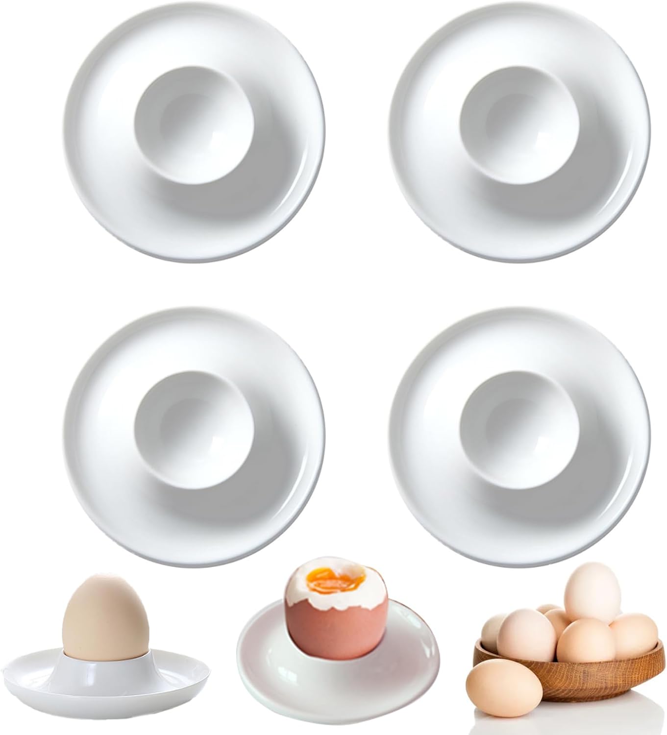 Zestaw 4 kieliszków do jajek z porcelany, biały ceramiczny kieliszek do jajek, tacka na jajka śniadaniowe, nadaje się do pieczenia (biały)