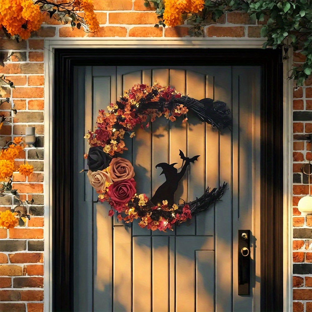 Wianki na Halloween na drzwi wejściowe, dekoracja Halloween do domu, zewnętrzna ozdobna korona, wieniec Halloween