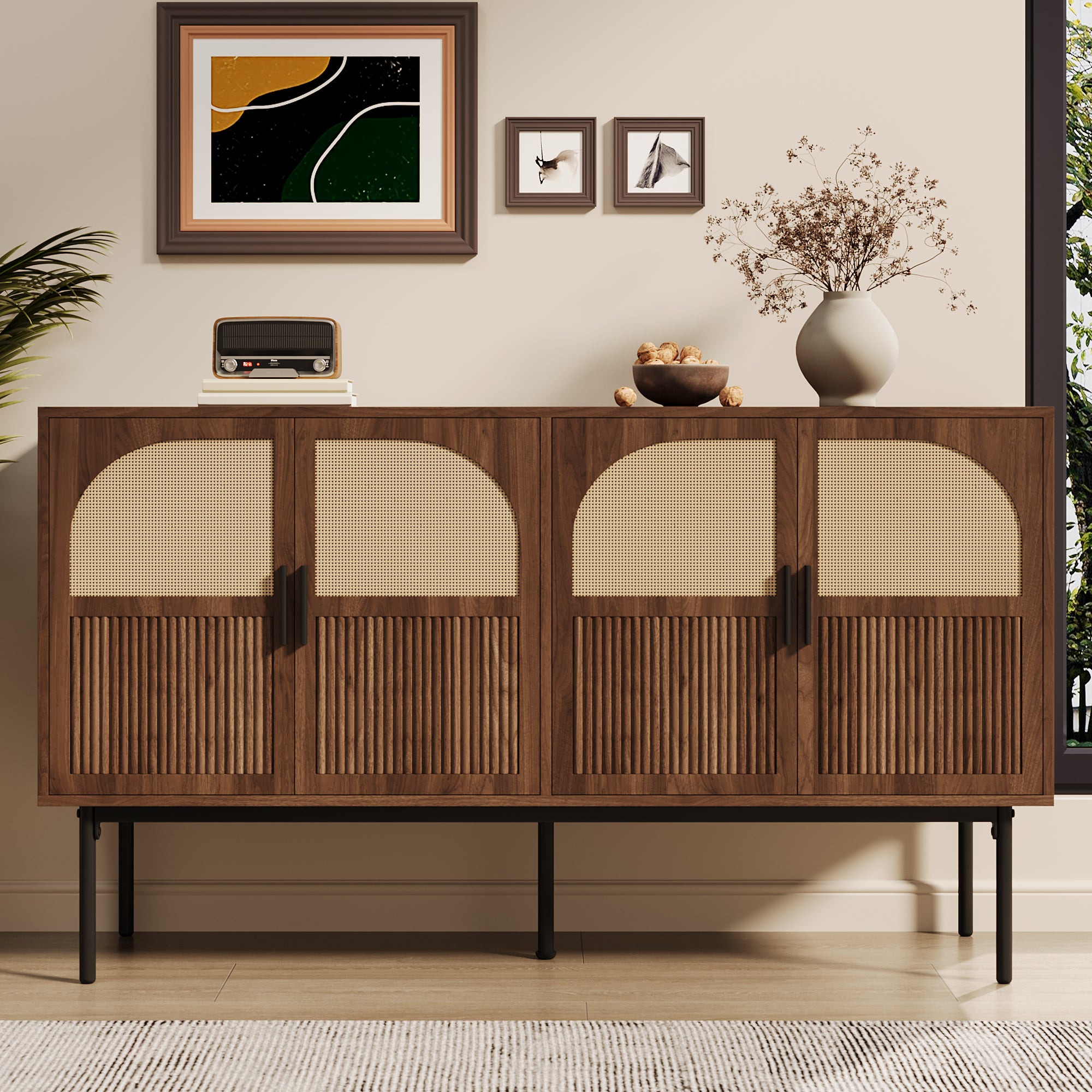 Komoda z 4 drzwiami - 140 x 40 x 80 cm - Do salonu, sypialni i jadalni - MDF - Styl industrialny - Naturalny