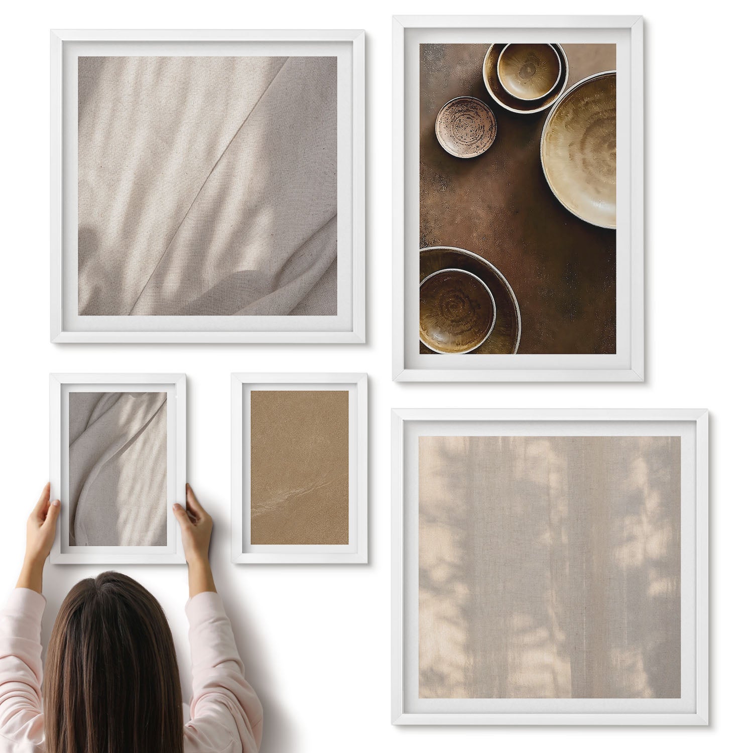 Galeria ścienna 5-częściowy komplet obrazów w białych ramach - Struktury i tekstury w minimalistycznym stylu - ArtPrintCave