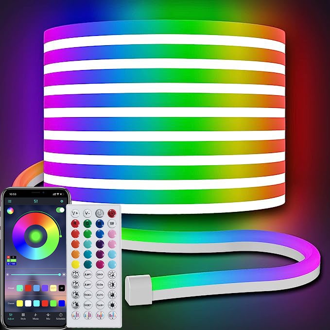 Taśma LED RGB Neonowa Taśma Sterowana Aplikacją Wielokolorowa Elastyczna Wodoodporna Możliwością Cięcia Synchronizacja Muzyczna Listwa Oświetleniowa