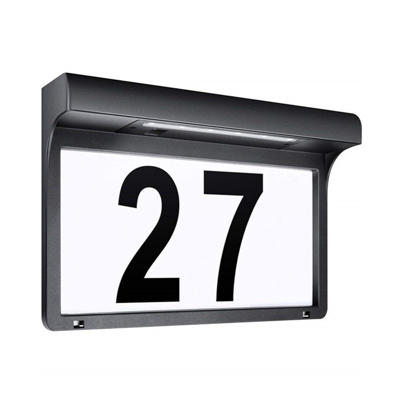 Nowoczesna numeracja domu – solarna lampa LED z czarnego metalu, wodoodporna, do ogrodu (22,5 x 17,5 cm)