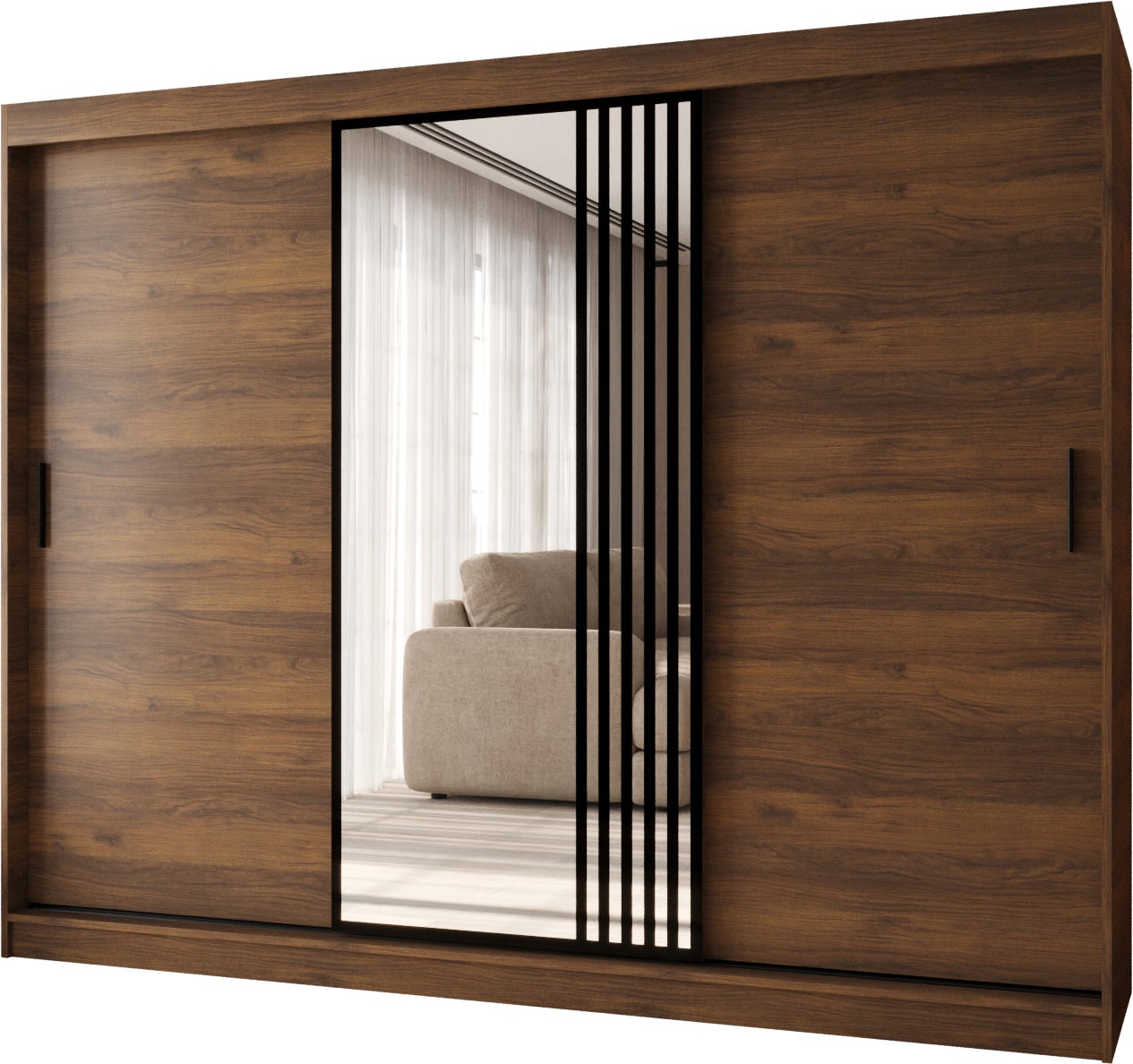 Szafa przesuwna z lustrem GLOSSY 250 x 62 x 200 orzech + u. czarny