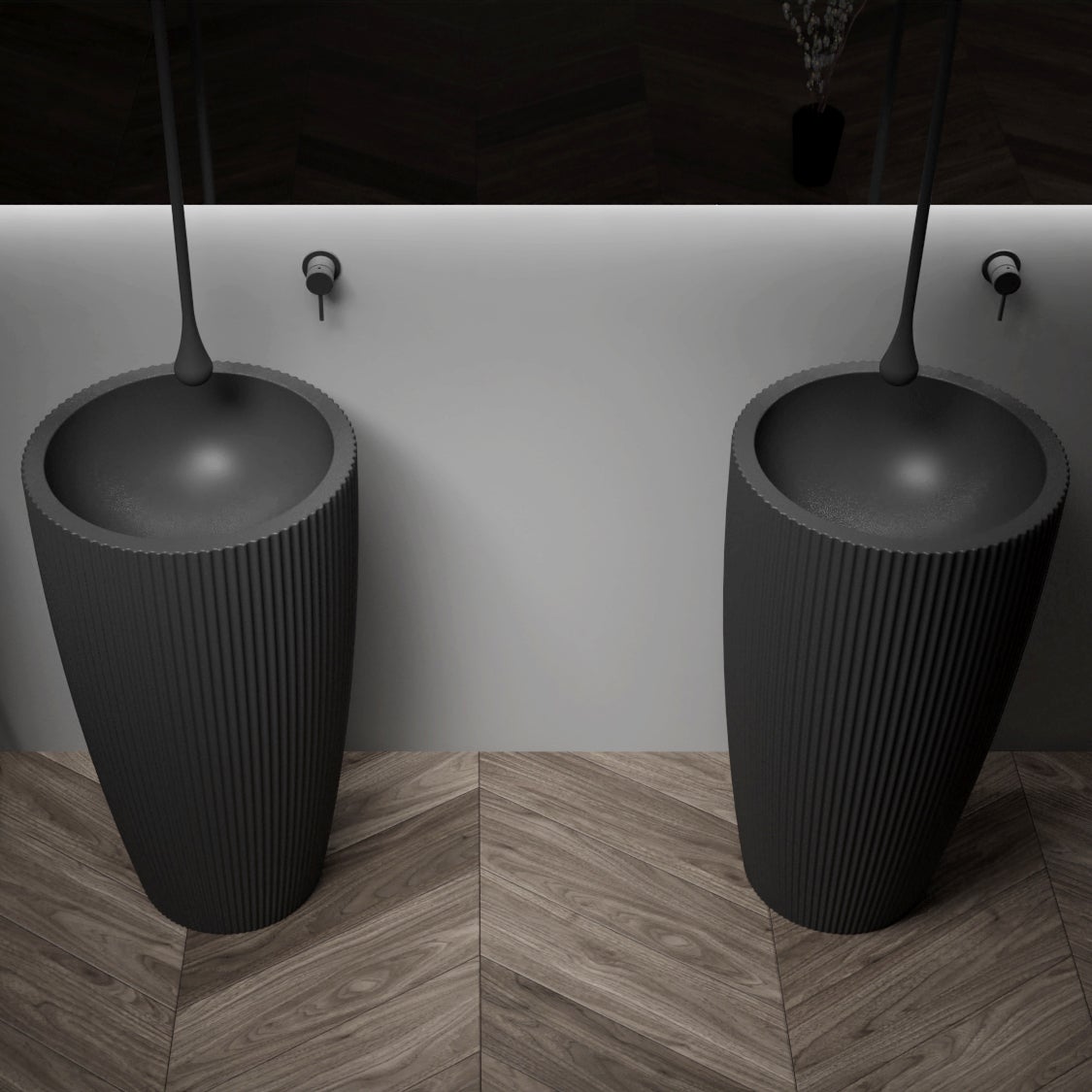 Bernstein Umywalka wolnostojąca TWZ316 odlew mineralny - 50 x 50 x 90 cm - czarny mat