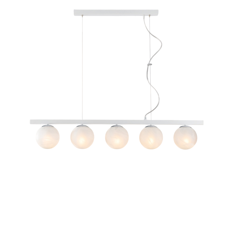 Sospensione in ferro laccato bianco e cromo 5 luci H.27 - MAX 157 - L.101 x 14