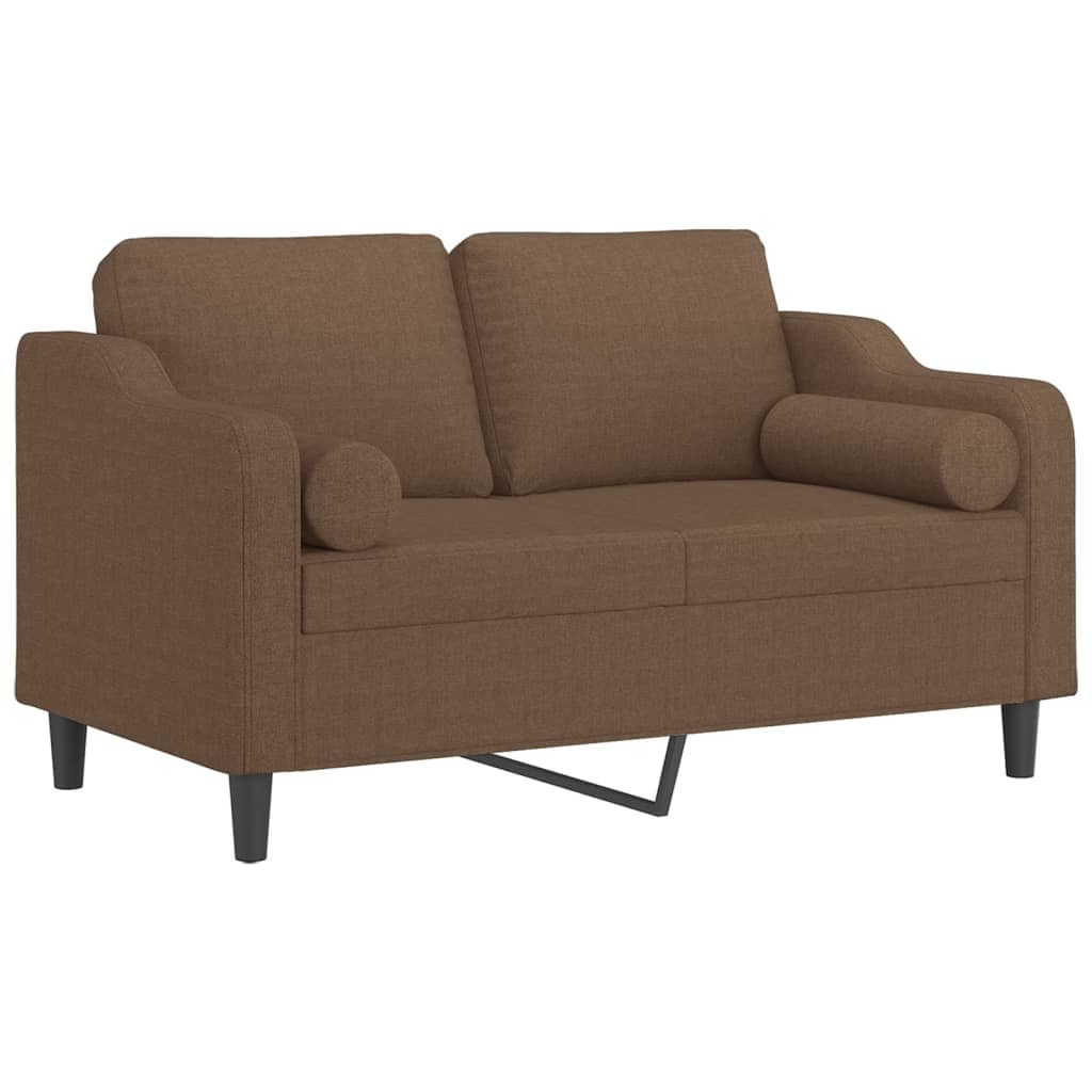 2-osobowa sofa z poduszkami, brązowa, 120 cm, tkanina