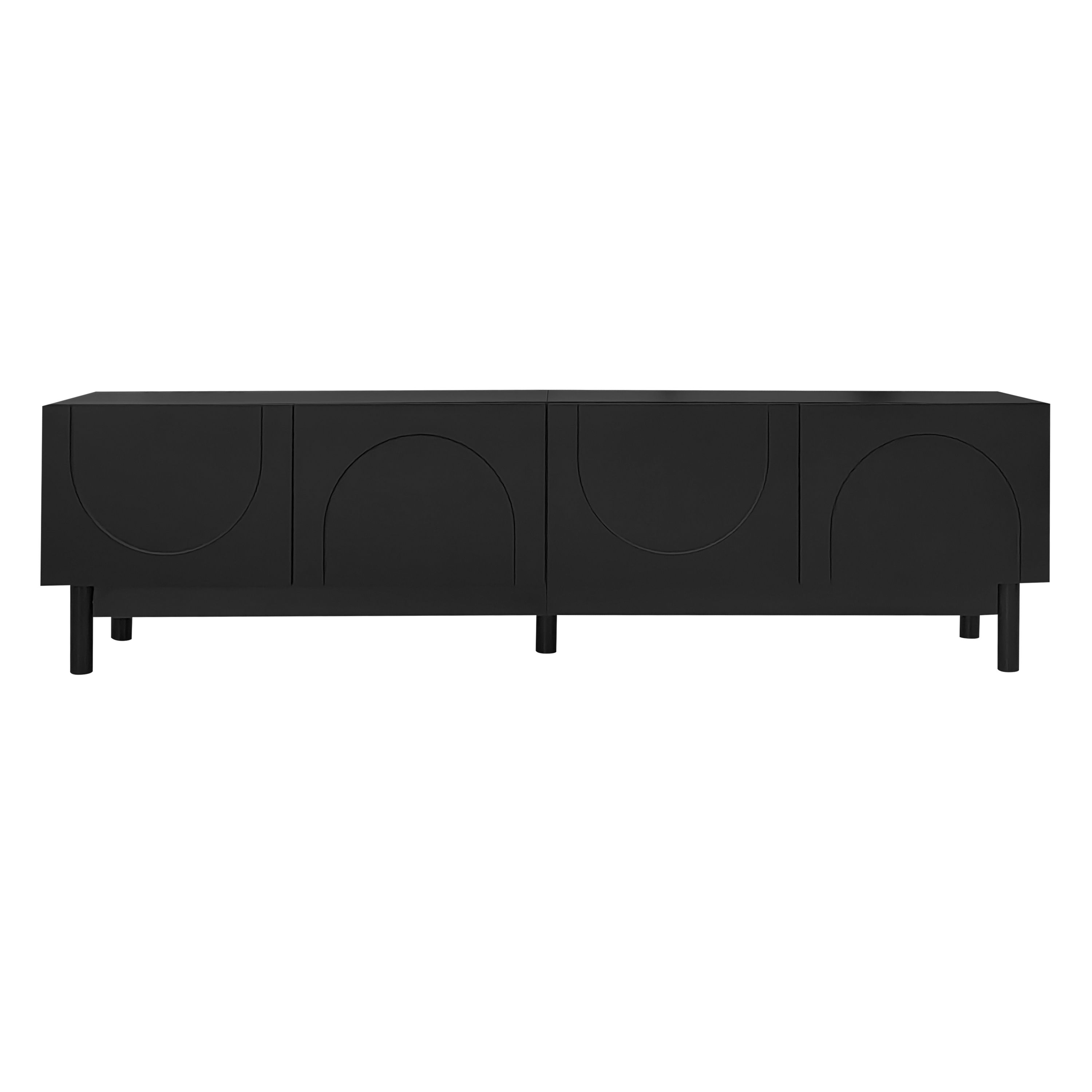 Niski stolik pod telewizor, cztery drzwi, 169×35×45,5 cm, kolor czarny