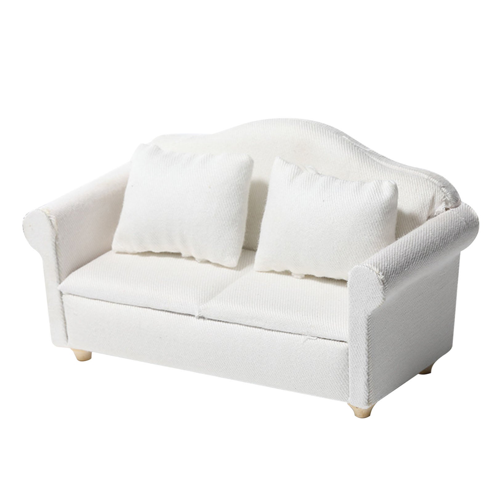 Miniaturowe meble do domku dla lalek w skali 1:12: biała, materiałowa sofa, model 3-częściowy.