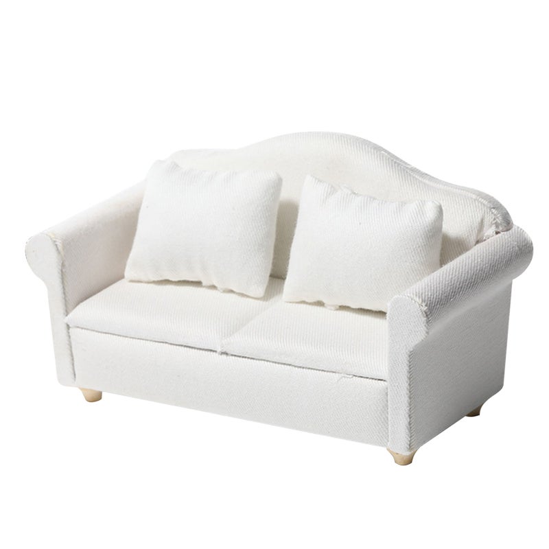 Miniaturowe meble do domku dla lalek w skali 1:12: biała, materiałowa sofa, model 3-częściowy.