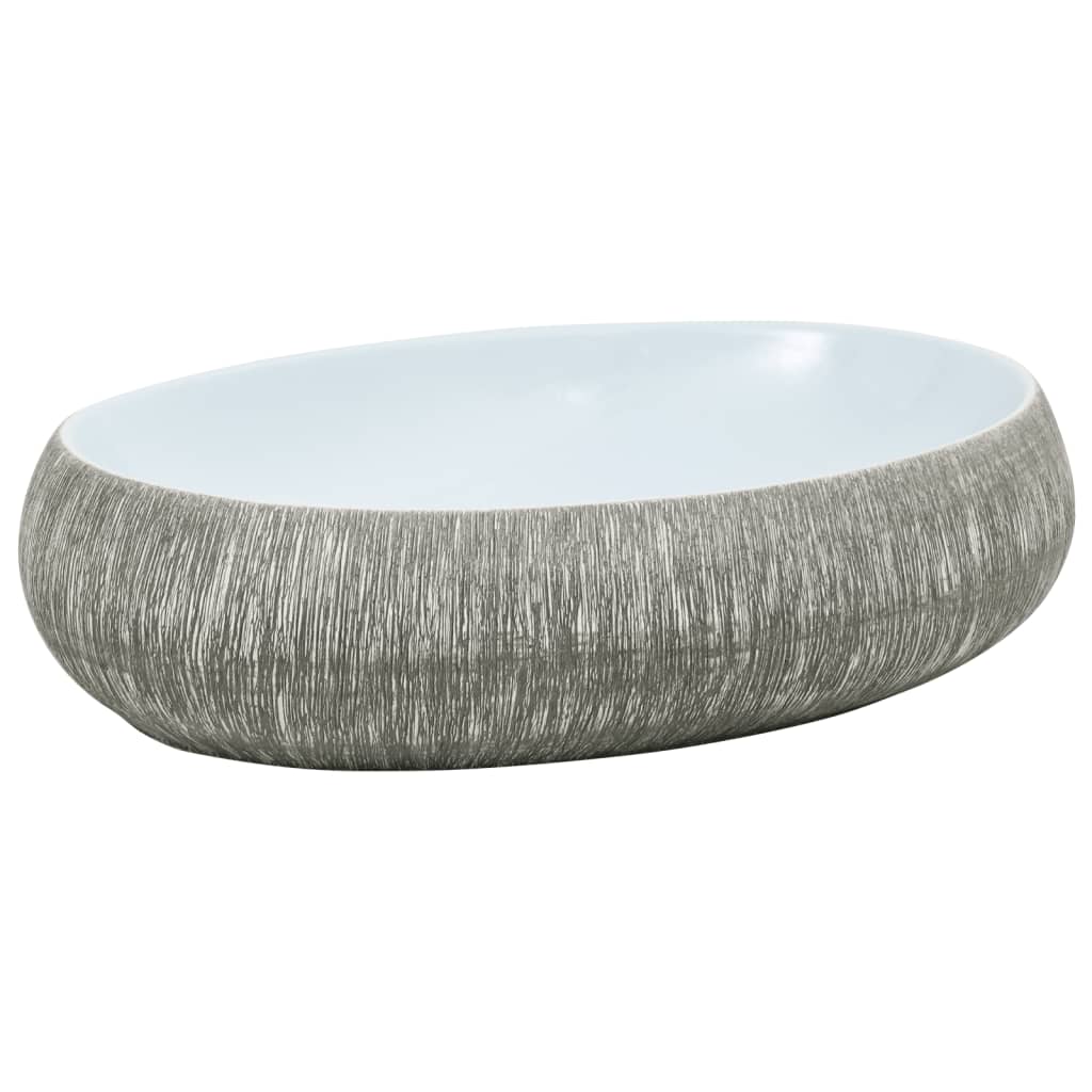 Umywalka Nablatowa Ceramiczna Owalna Szaro-Niebieska do Łazienki 59 cm