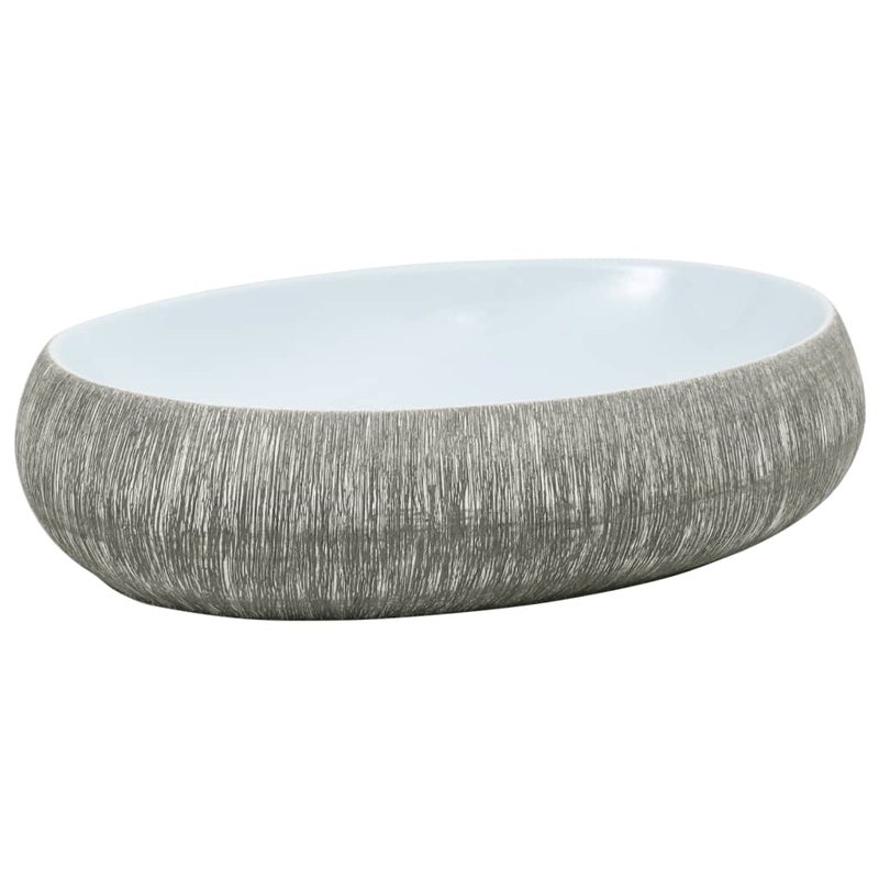 Umywalka Nablatowa Ceramiczna Owalna Szaro-Niebieska do Łazienki 59 cm