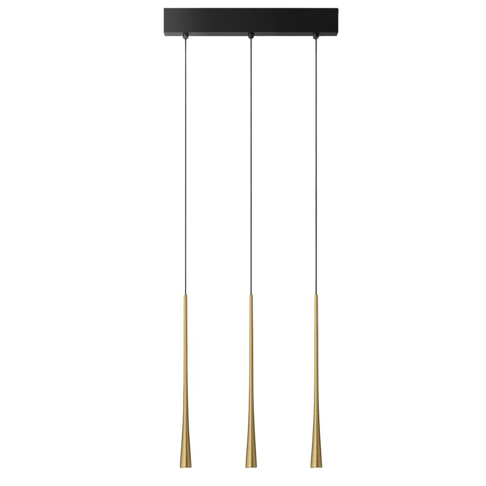 Dafne S/3P Multiple Linear Pendant Lamp 3 LED Lights 165W 3000K CRI>90 - Gold with Black Ceiling Rose - Gealuce